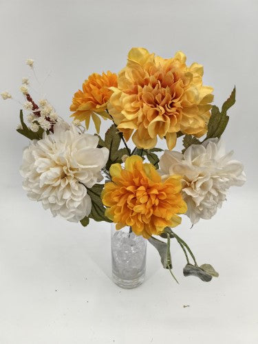 Artificial Mixed Flower Bush - Dusty Yellow Cream