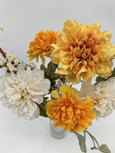 Artificial Mixed Flower Bush - Dusty Yellow Cream