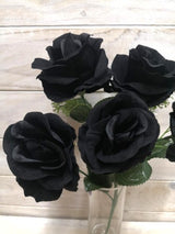 Artificial Velvet Rose Bush - Black x 5