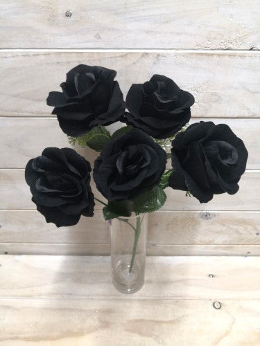 Artificial Velvet Rose Bush - Black x 5