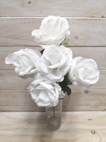 Artificial Velvet Rose Bush - White x 5