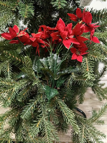 Artificial Mini Poinsettia Bush with Gold Glitter (Red)