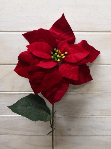 Artificial Single Velvet Poinsettia Stem - 20cm (Red)