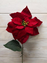 Artificial Single Velvet Poinsettia Stem - 20cm (Red)