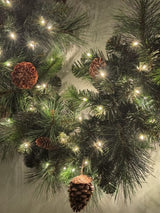 Green Mixed Pine Garland with Pinecone & 100 LED Lights & 150 Tips (6')