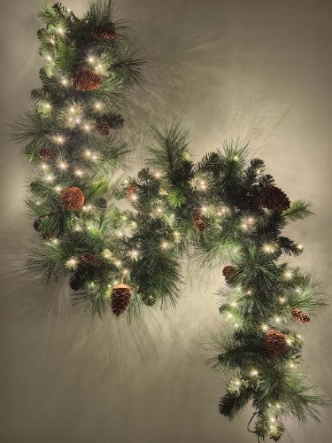 Green Mixed Pine Garland with Pinecone & 100 LED Lights & 150 Tips (6')