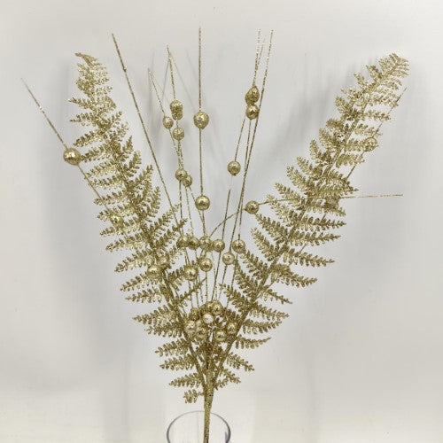 Artificial Glitter Fern Spray (Gold)