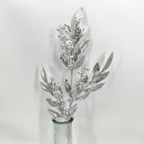 Artificial Matanic Bay Leaf Spray (Silver)