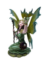 Ornament - Green Garden Fairy with Dragon and Wand (39 x 18 x 34cm)