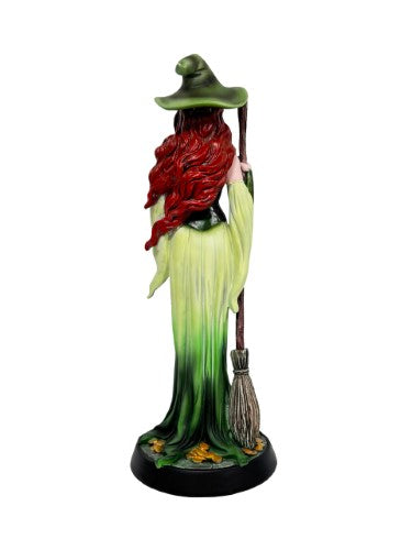 Ornament - Green Witch With Broom and Bag of Money (8 x 8 x 21cm)