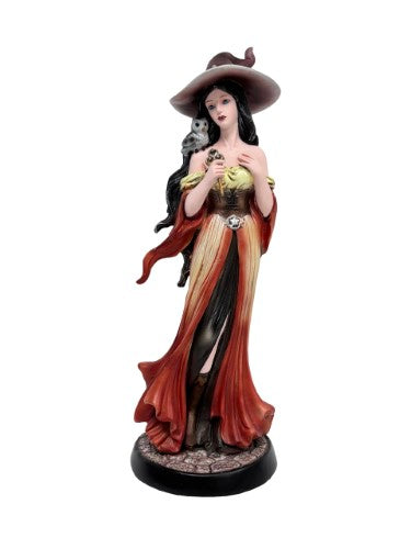 Ornament - Red Witch With Owl Holding Key (8 x 8 x 22cm)
