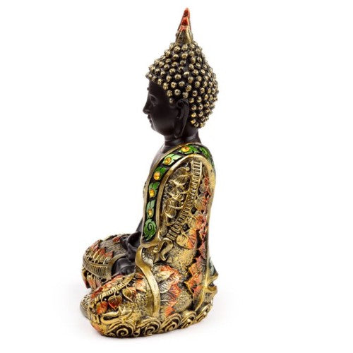 Ornament - Black & Orange Gold Thai Buddha Contemplation (21cm)