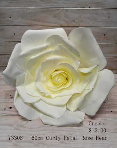 Artificial Curled Petal Rose Head - 60cm Xlarge (Cream)