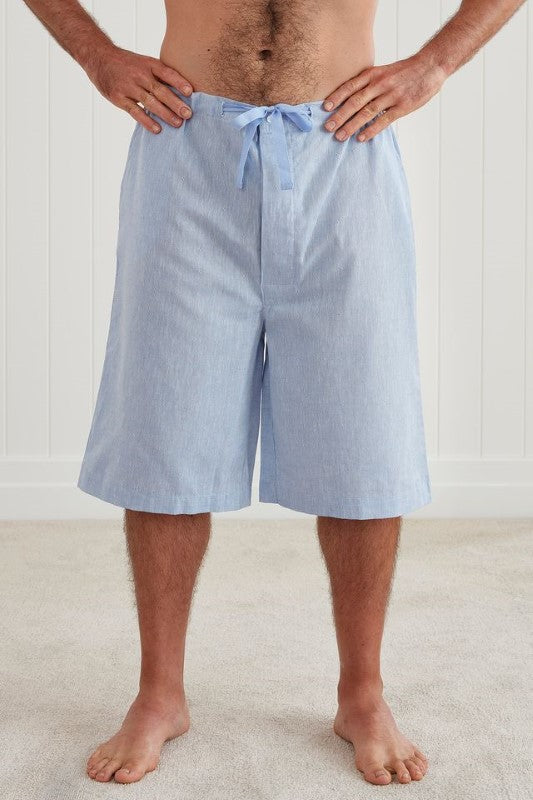 Lightweight Liam PJ shorts in large with elastic waistband and side pockets, made from eco-friendly cotton and linen blend.