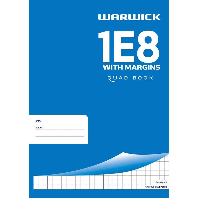 A4 Warwick Exercise Book with blue cover, 32 high-quality leaves, 7mm quad ruling, ideal for organized note-taking and studies.