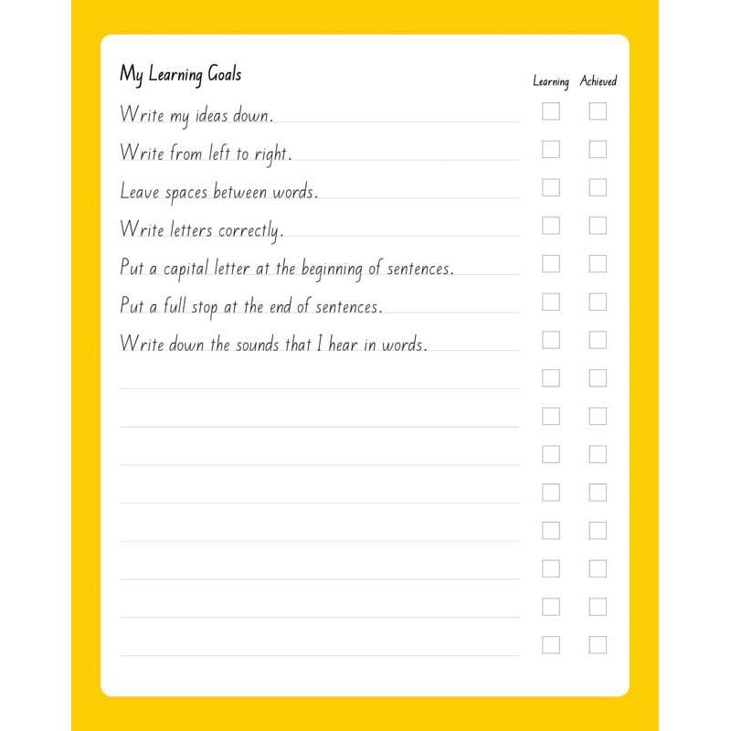 Yellow exercise book for early learners featuring 14mm ruled lines, bullet points, and blank pages for creativity.