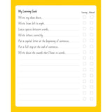 Yellow exercise book for early learners featuring 14mm ruled lines, bullet points, and blank pages for creativity.