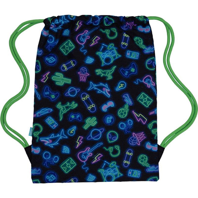 Vibrant neon drawstring sports bag for kids, featuring water-resistant lining for sports and adventures.