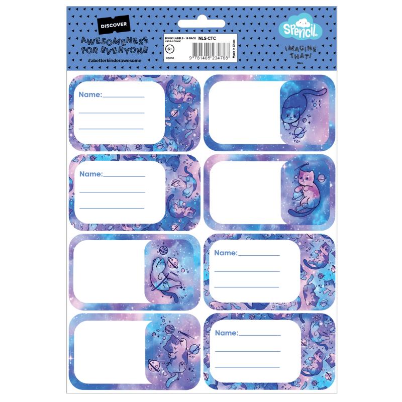 Spencil Cat-a-cosmic Name & Subject Labels 16 Pack