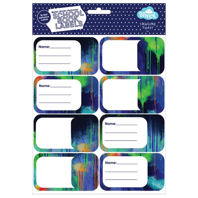 Spencil Colour Drip Name & Subject Labels 16 Pack