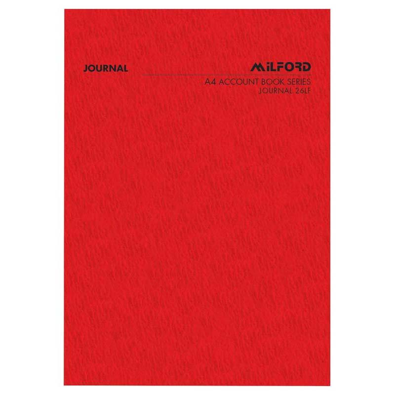 Milford A4 journal with a red limp cover, 26 eco-friendly leaves for precise accounting and record-keeping.