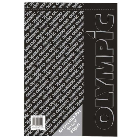 Black A4 executive pad with 60 leaves of 80gsm paper, ruled for clarity, ideal for professionals and students.