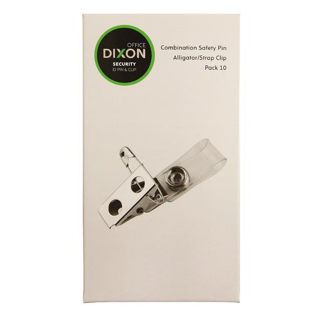 Silver Dixon ID Pin Clip Strap Pack of 10, designed for secure badge display, ideal for professionals and events.