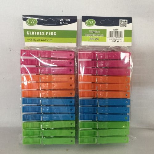 A set of 288 colorful pegs, bundled in 12 packs with 24 pieces each, ideal for various crafting and organizing tasks.