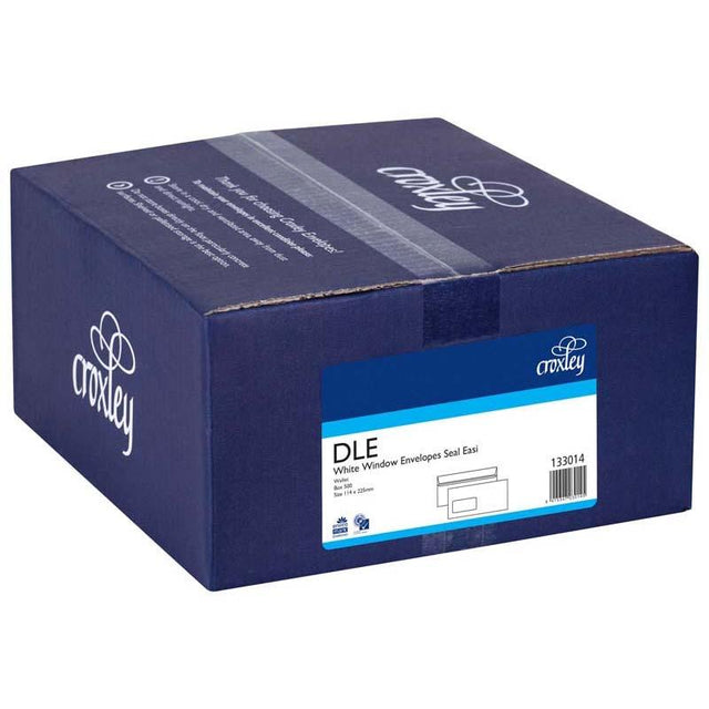 Croxley DLE window envelopes in a secure, opaque design, ideal for confidential mailing and easy sealing. Box of 500.