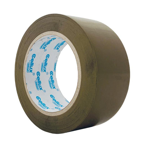 Durable 48mmx100m brown polypropylene packaging tape for secure sealing of boxes and parcels, ideal for home and business use.