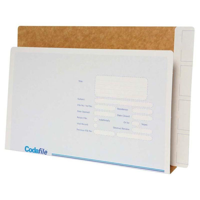 Codafile File Standard 35mm Box in white, designed for organizing hole-punched documents, with durable cardboard construction.