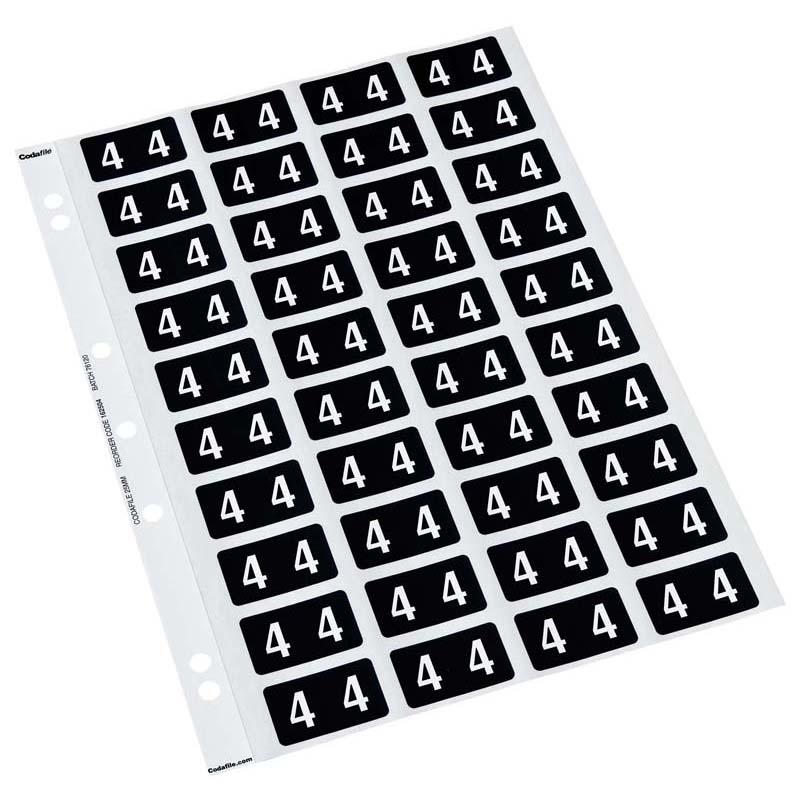 Grey self-adhesive numeric file labels, 25mm x 42mm, organized in 5 sheets for efficient document management.