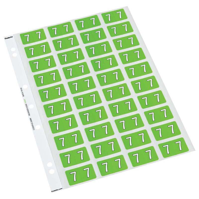 Light green numeric labels for easy file organization, 25mm x 42mm, perfect for home or office use. Pack includes 5 sheets.