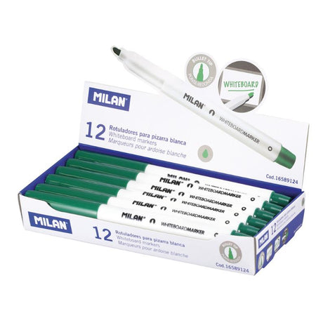 Green Milan Whiteboard Marker with fine bullet tip (3.7mm) for precise writing and easy dry erase functionality.