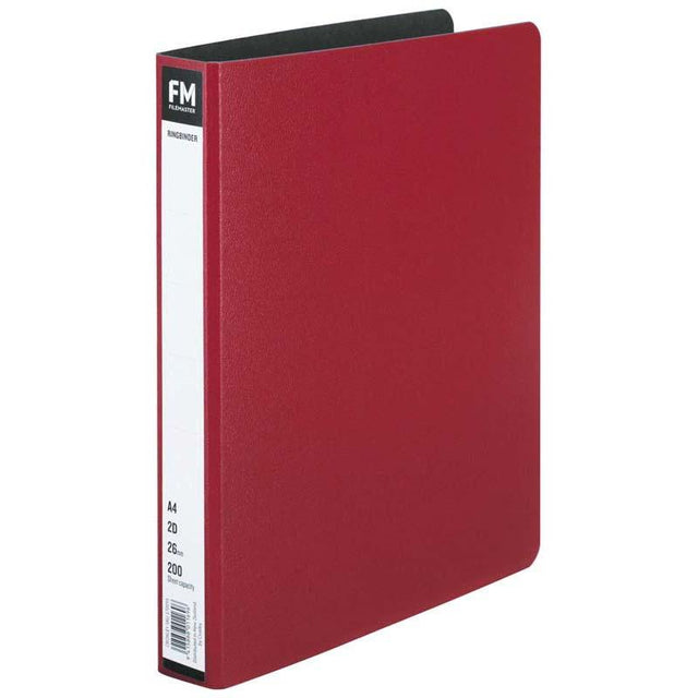 A4 red trunk board ring binder designed for durability, holding up to 200 sheets with a 26mm ring mechanism.