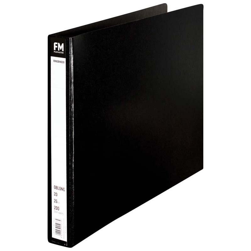 Black A3 ring binder made of trunkboard, holds 200 sheets with 26mm rings, ideal for organizing documents stylishly.