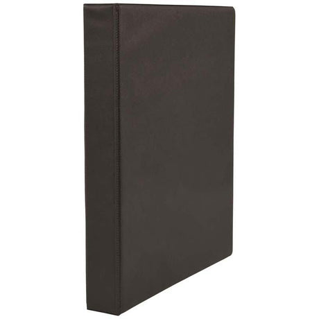 Sleek black A5 FM Ringbinder made of durable PVC, holds up to 200 sheets with a 26mm ring, perfect for organized storage.