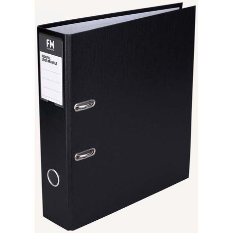 FM Binder Radofile in sleek black, A4 lever arch file with durable polypropylene, fits up to 375 sheets, ideal for organization.