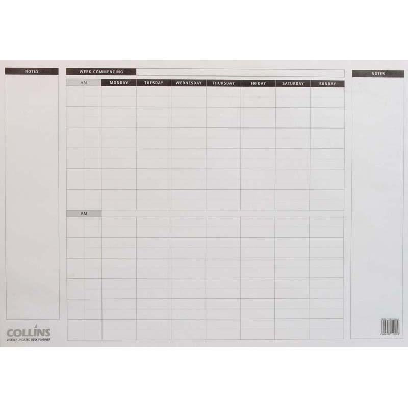 Collins A2 Desk Pad Refill with 20 leaves, undated for task organization, featuring AM/PM sections for efficient planning.