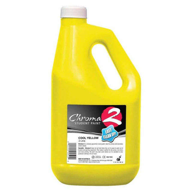 Vibrant 2L Chroma C2 Cool Yellow paint, non-toxic, water-based, ideal for artists and DIY projects.