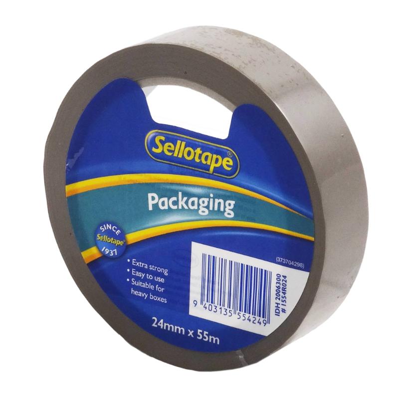 Extra strong Sellotape 1554R vinyl tape in brown, 24mm x 55m, perfect for packaging and sealing heavy boxes securely.