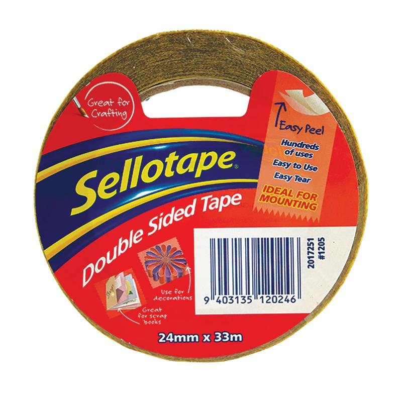 Sellotape 1205 Double Sided Tape, 24mm x 33m, ideal for crafts, repairs, and mounting items with strong, instant adhesion.