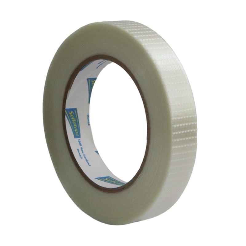 Sellotape 1307 Filament Tape, 19mm x 50m, strong adhesive for durable bundling of heavy items like steel bars and cables.