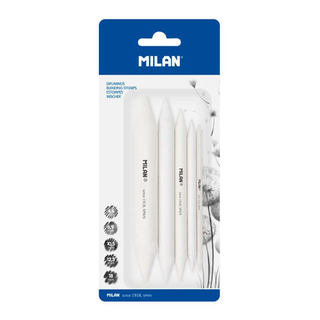 Milan Blending Stomps Pack 5 for blending graphite, charcoal, and colored pencils, enhancing shading and texture in art.