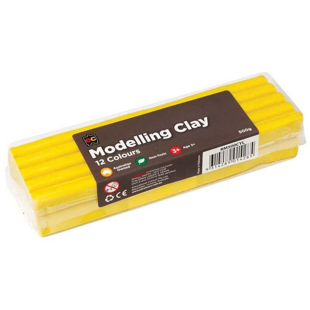 Yellow 500g EC Modelling Clay, soft and pliable, ideal for creating and reusing artistic projects safely.