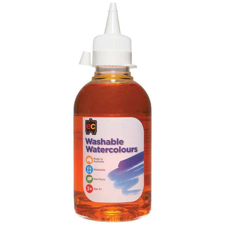 Bright yellow washable watercolours in a 250ml bottle, perfect for vibrant art projects and easy clean-up.