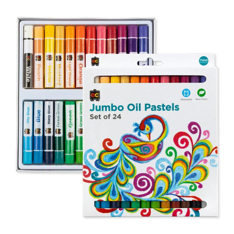 Set of 24 vibrant, non-toxic jumbo oil pastels with smooth application and easy color identification for artists of all ages.