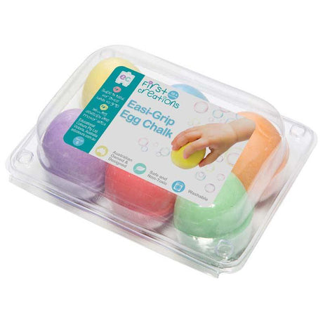 Set of 6 non-toxic, washable Easi-Grip chalk eggs in vibrant colors, designed for children's creative outdoor play.