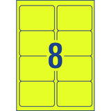 Fluoro yellow shipping labels from Avery, 99.1x67.7mm, 8 labels per sheet, ideal for visibility and easy organization.