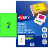 Avery Shipping Label L7168FG Fl Green Laser 199.6x143.5mm 2up 10 Sheets